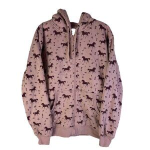 Vintage Y2K Wild Horses Equestrian Fleece Lined Sweatshirt Jacket